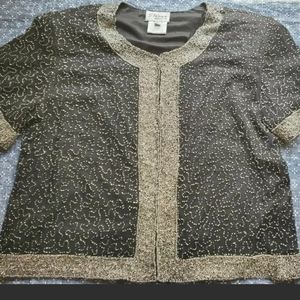 Vintage Stenay Women’s Black 100% Silk Embellished Gold Beaded Top Blouse P L